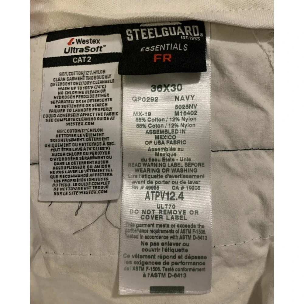 Workrite FR Pants Mens 36x30 Navy Flame Resistant Westex Ultrasoft CAT 2 2112‎